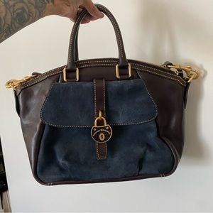 Dooney & Bourke Samba Satchel, Brown T'Moro w/Navy Suede pocket